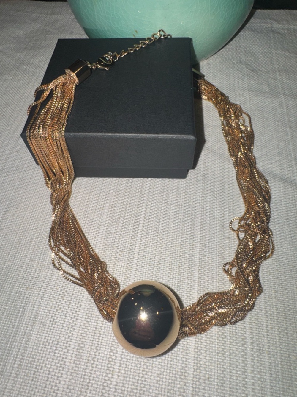 Gold Multi-Strand Statement Necklace with Polished Orb Pendant 🤩